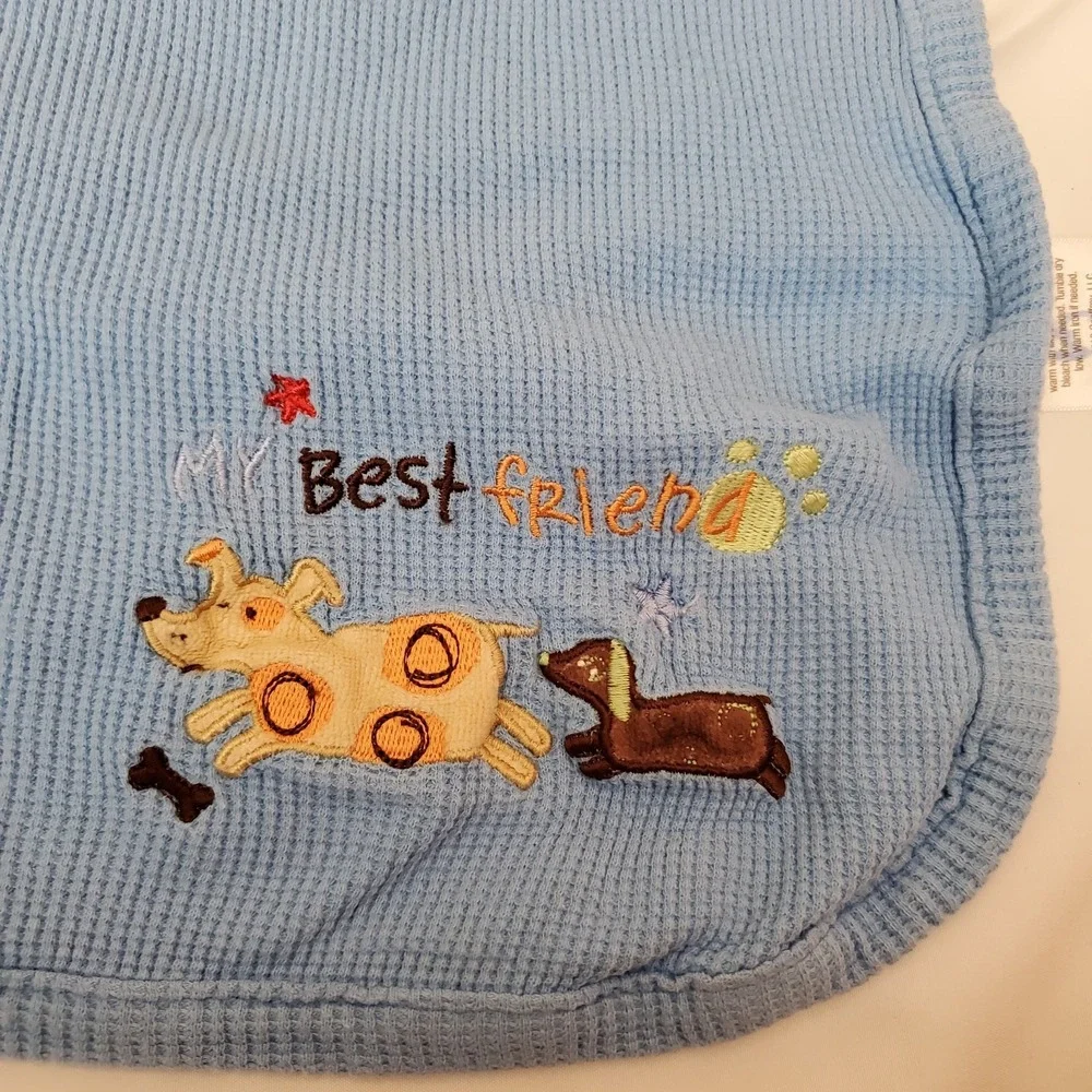 Koala Baby My Best‎ Friend Puppy Dog Blanket Blue Thermal Waffle Weave Tan Brown